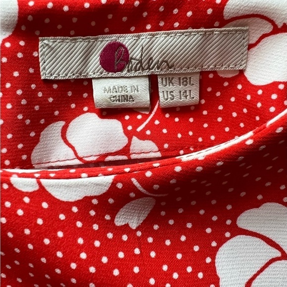 Boden | Fit & Flare Orange White Polka Dot/Floral Short Sleeve Midi Dress | 14L - Picture 7 of 8